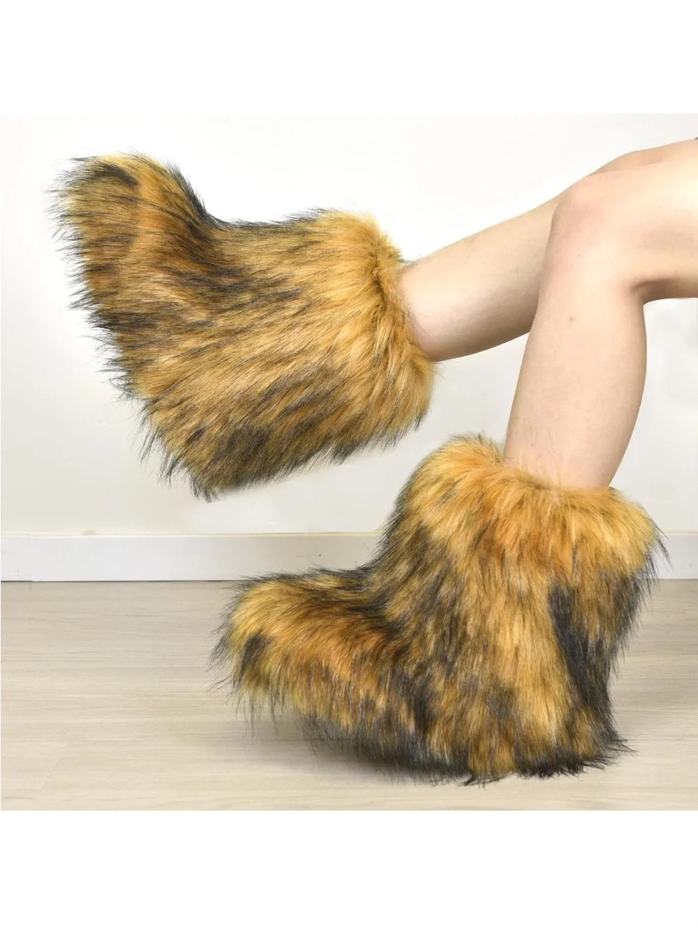 Women’s Faux Fur Winter Booties in Golden Brown